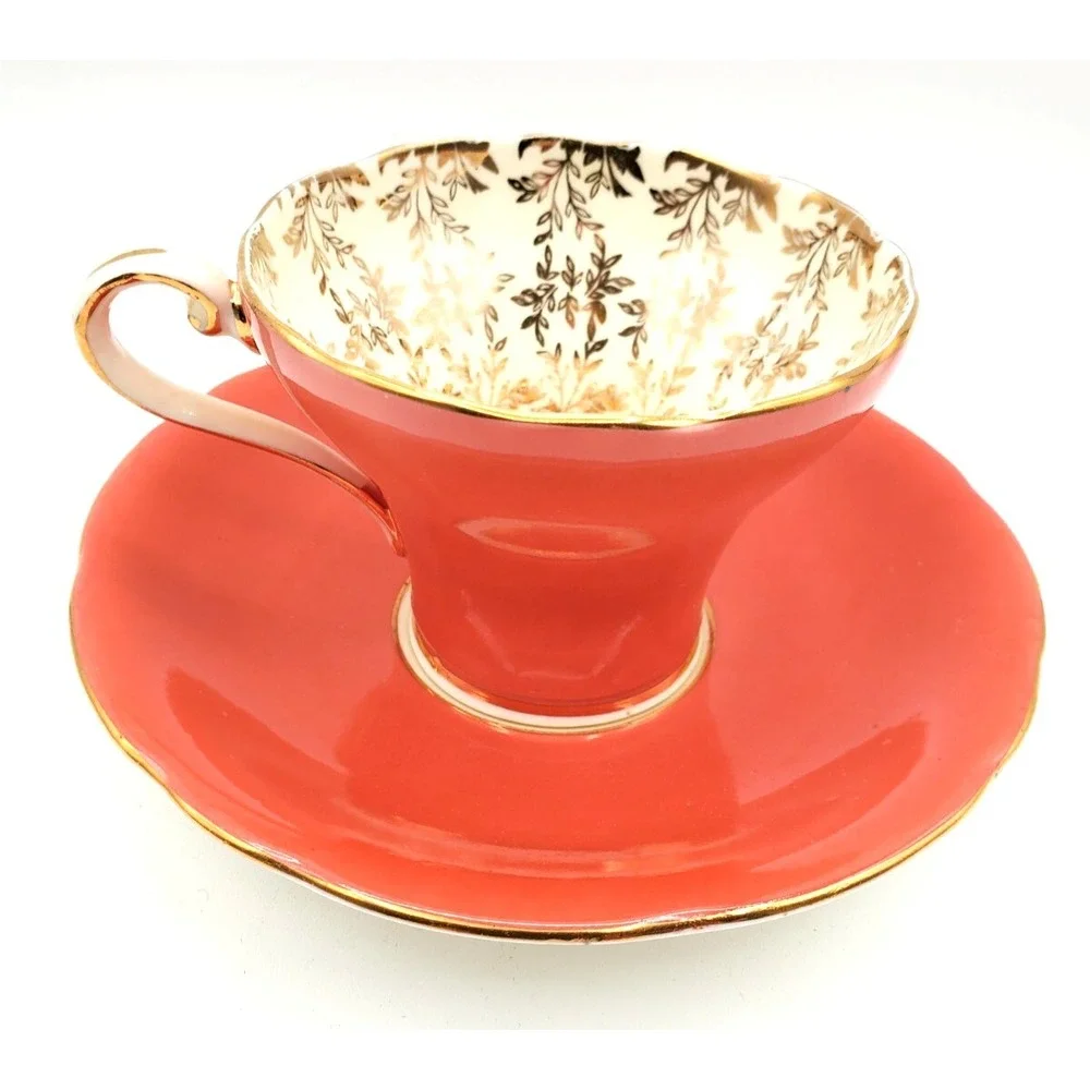 Vintage Aynsley Cup & Saucer #559 Orange & Gold Tone Tea Cup
